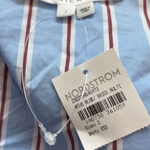 Veronica Beard Aero Blue Brick Multi Ozzie Striped Faux Wrap Top Size 2 NWT - Picture 7 of 7